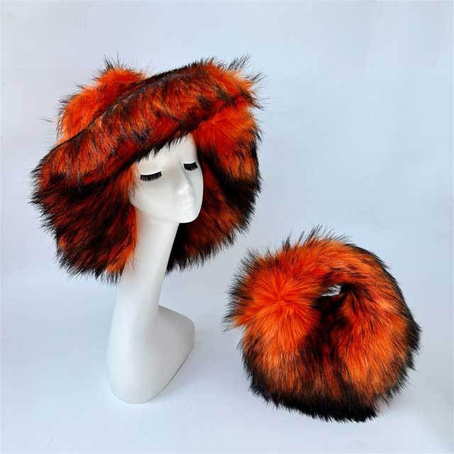 Luxury Faux Fur Bucke Hat Bag Set
