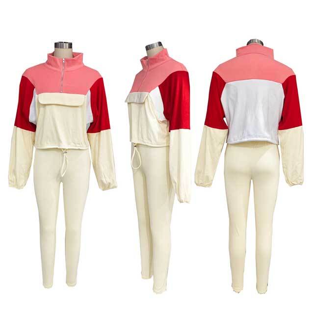 Color Block Sweatshirt Top Casual Jogging Pants Set
