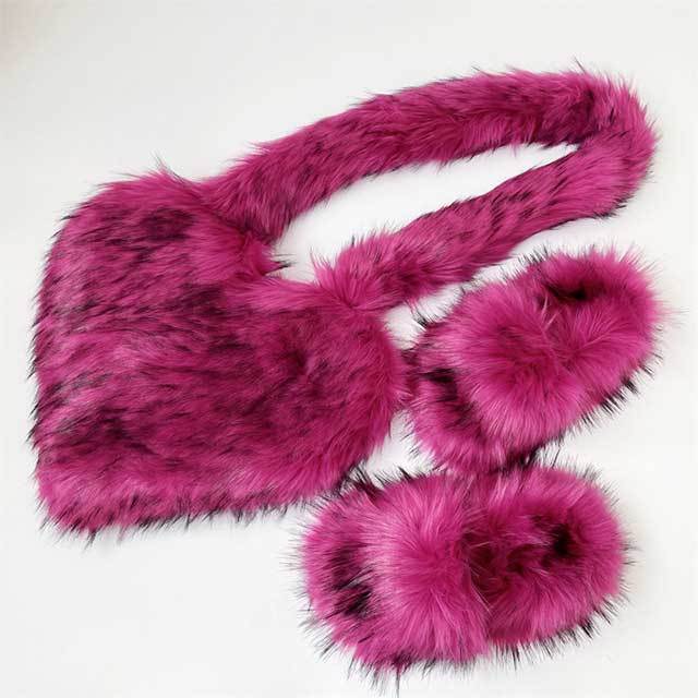 Y2K Vintage Warm Furry Slides Fur Heart Bag Shoes Set