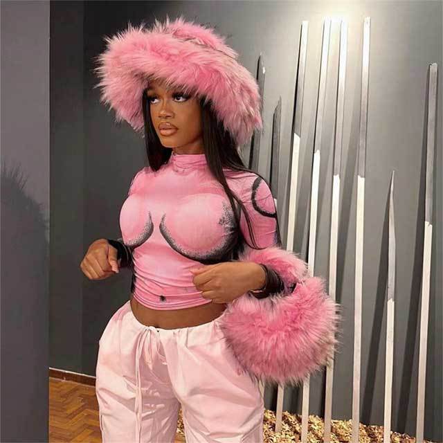 Luxury Faux Fur Bucke Hat Bag Set