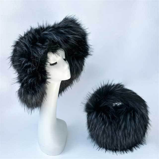 Luxury Faux Fur Bucke Hat Bag Set