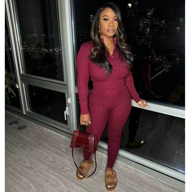 Knit Long Sleeve Fall Tracksuit Set