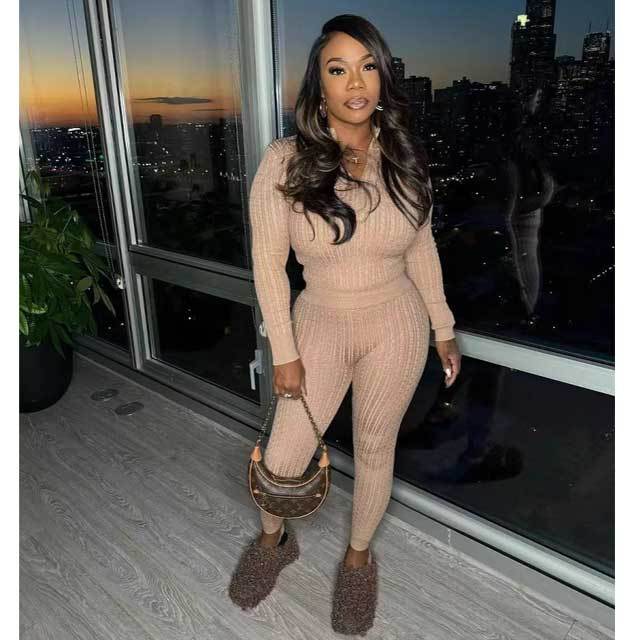 Knit Long Sleeve Fall Tracksuit Set