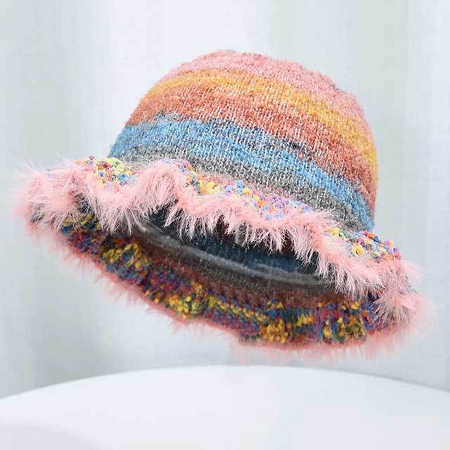 Rainbow Gradient Knitted Bucket Hat