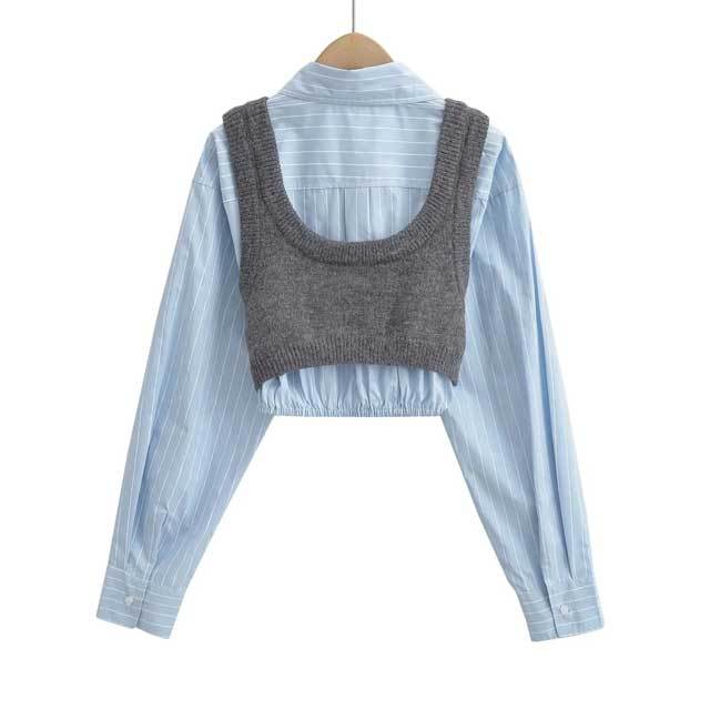 Long Sleeve Shirt Top Bubble Skirt Set