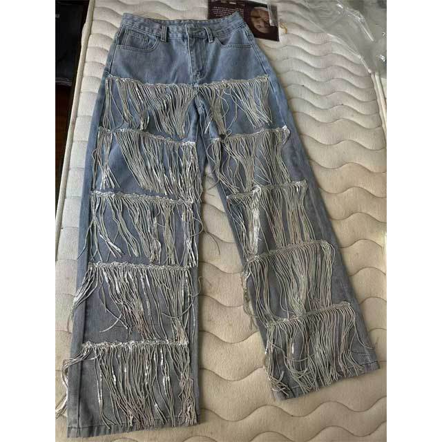 Sequin Tassel Boyfriend Jeans