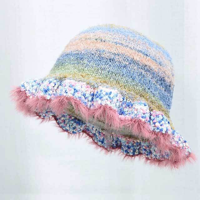 Rainbow Gradient Knitted Bucket Hat