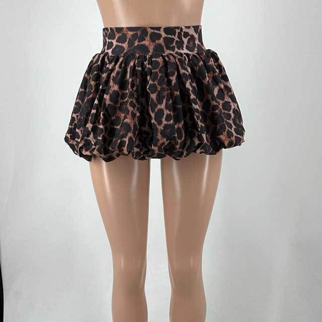 Printed Top Leopard Bubble Skirt Set