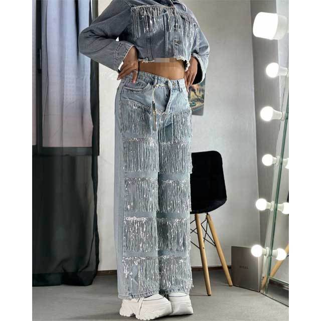 Sequin Tassel Boyfriend Jeans