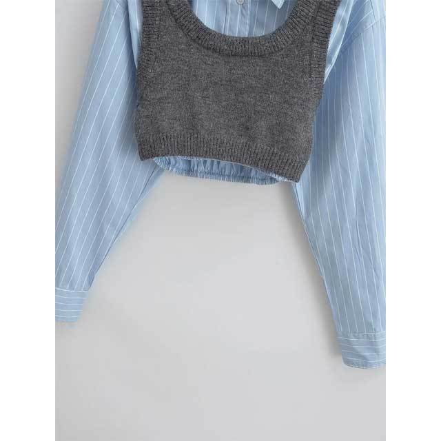 Long Sleeve Shirt Top Bubble Skirt Set