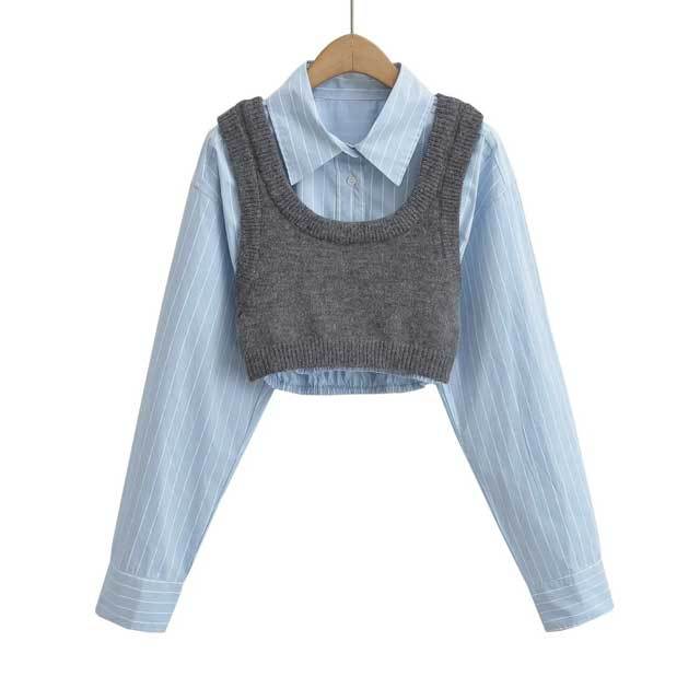 Long Sleeve Shirt Top Bubble Skirt Set
