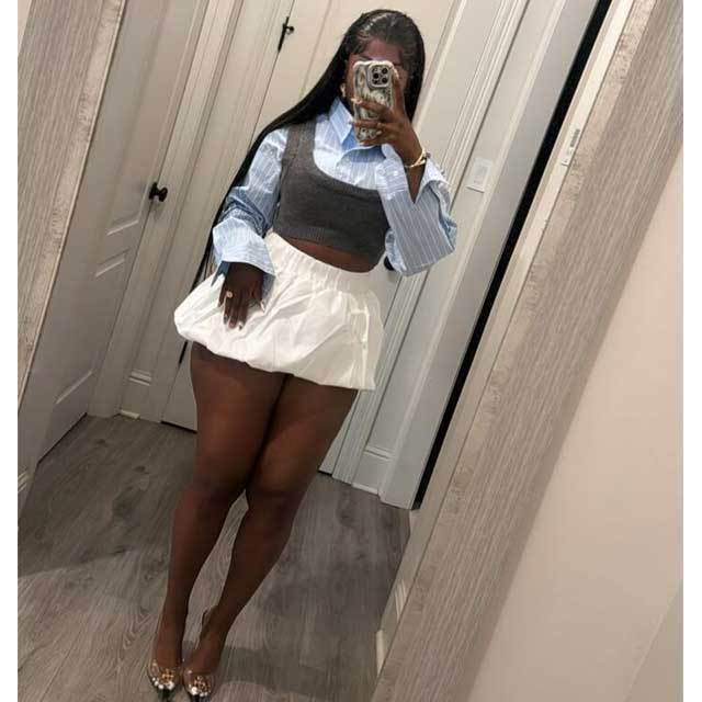 Long Sleeve Shirt Top Bubble Skirt Set