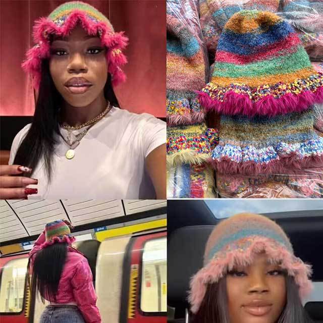 Rainbow Gradient Knitted Bucket Hat