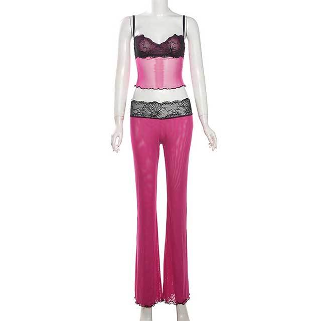 Lace Patchwork Low-waist Pant Set