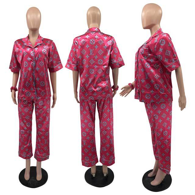 Printed Silk Casual Two Piece Pajamas