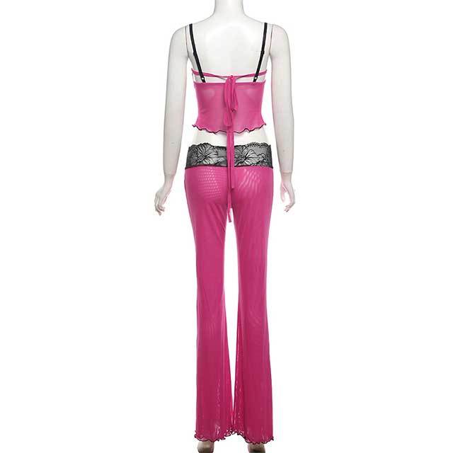 Lace Patchwork Low-waist Pant Set
