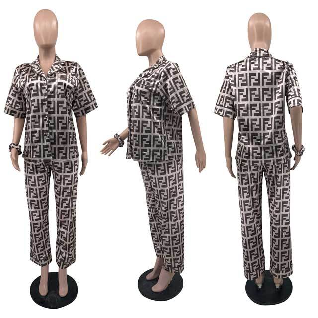 Printed Silk Casual Two Piece Pajamas