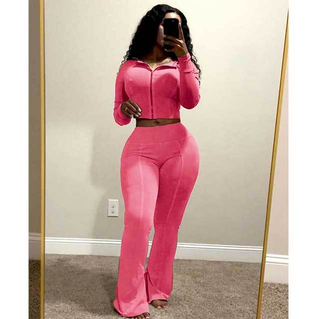 Washed Distressed Hooded Top Bell Pants Set