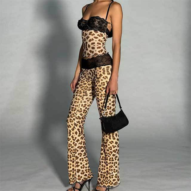 Lace Patchwork Low-waist Pant Set