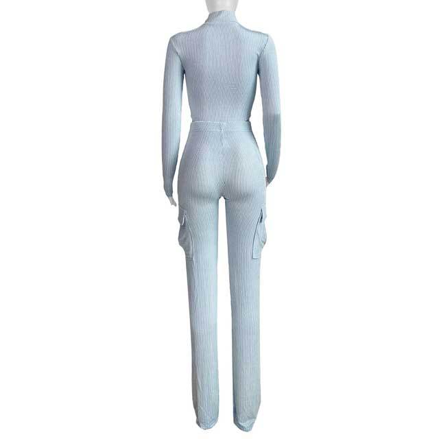 Jacquard Zipper Bodysuit Cargo Pants Set