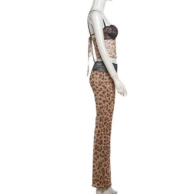 Lace Patchwork Low-waist Pant Set