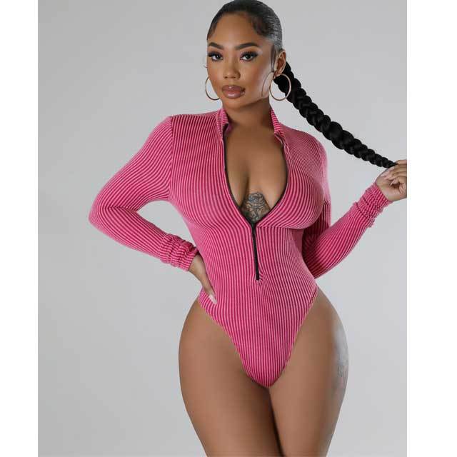 Jacquard Zipper Bodysuit Cargo Pants Set