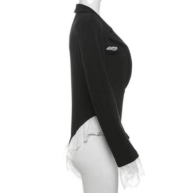 Plunging V Neck Lace Patchwork Bodysuit