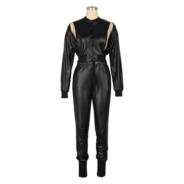 Leather Slit Top Casual Pants Set