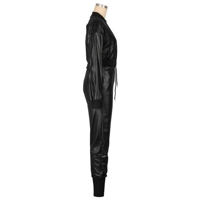 Leather Slit Top Casual Pants Set