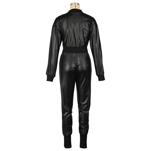 Leather Slit Top Casual Pants Set