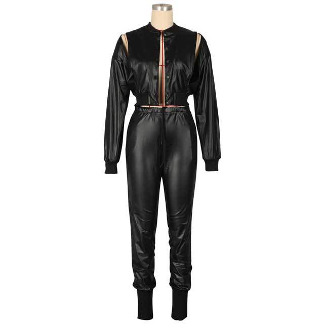 Leather Slit Top Casual Pants Set