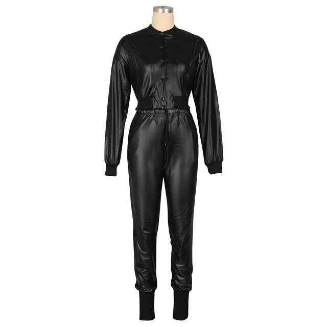 Leather Slit Top Casual Pants Set