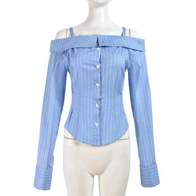 Off Shoulder Striped Casual Shirt