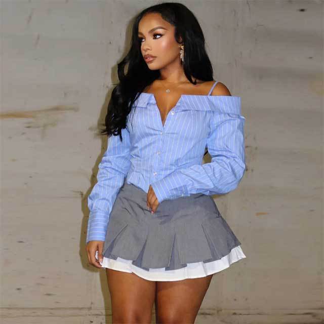 Off Shoulder Striped Casual Shirt