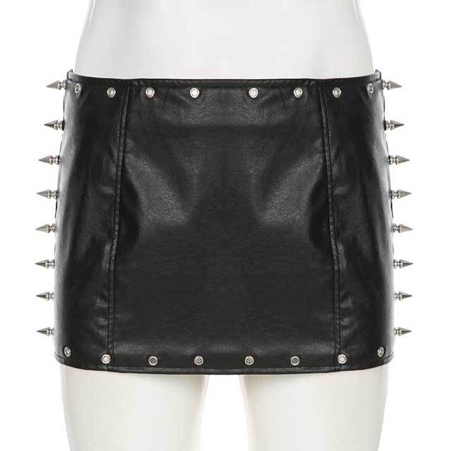 Rivets Leather Punk Mini Skirt