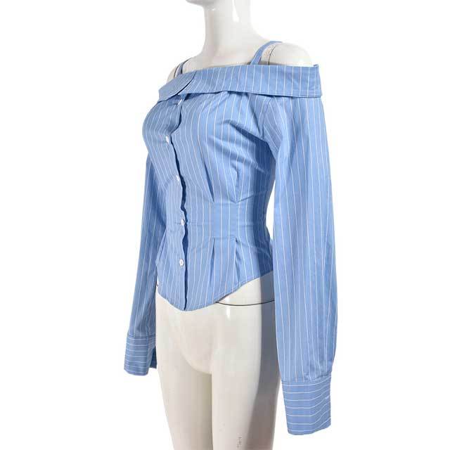 Off Shoulder Striped Casual Shirt