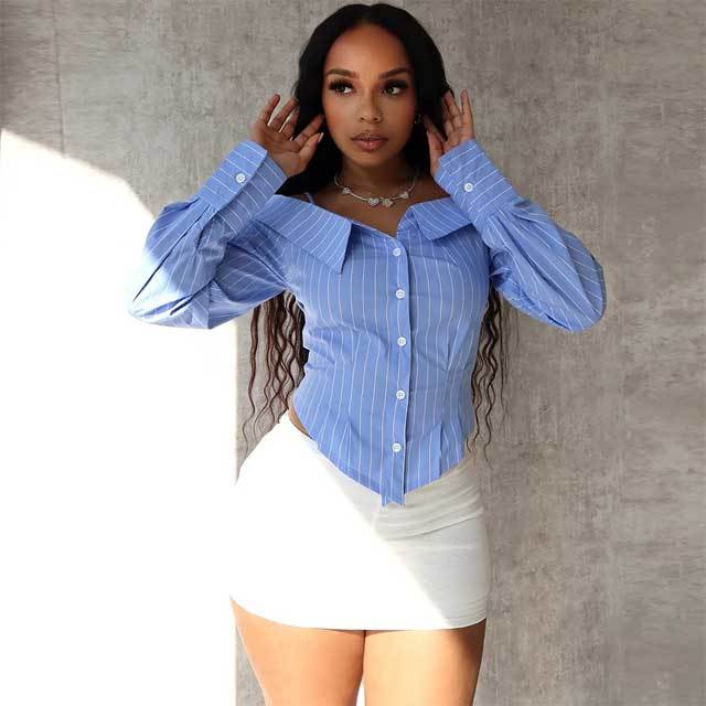 Off Shoulder Striped Casual Shirt