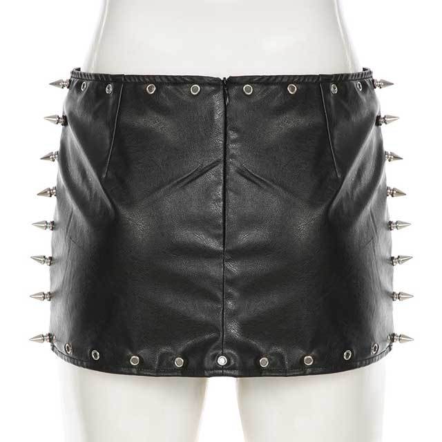 Rivets Leather Punk Mini Skirt