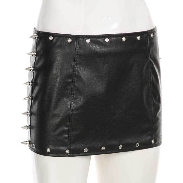 Rivets Leather Punk Mini Skirt