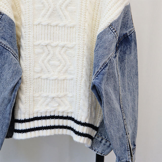 Denim Patchwork Knitted Cardigan