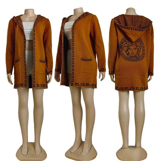 Knit Fashion Hooded Cardigan Coat