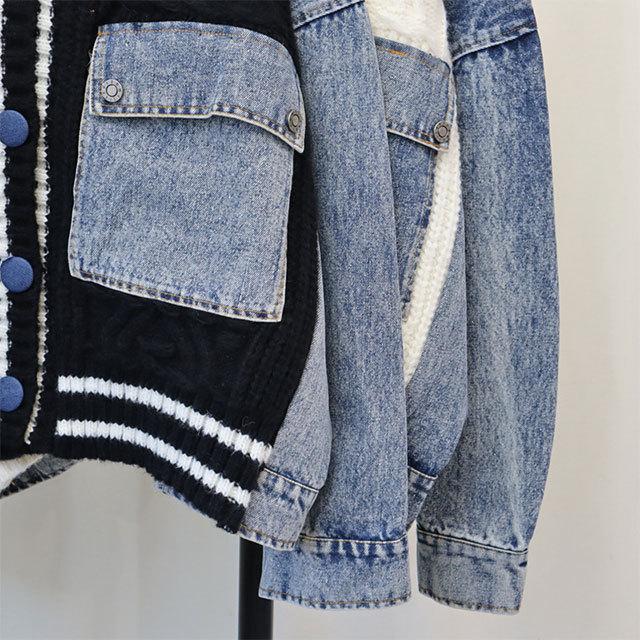 Denim Patchwork Knitted Cardigan