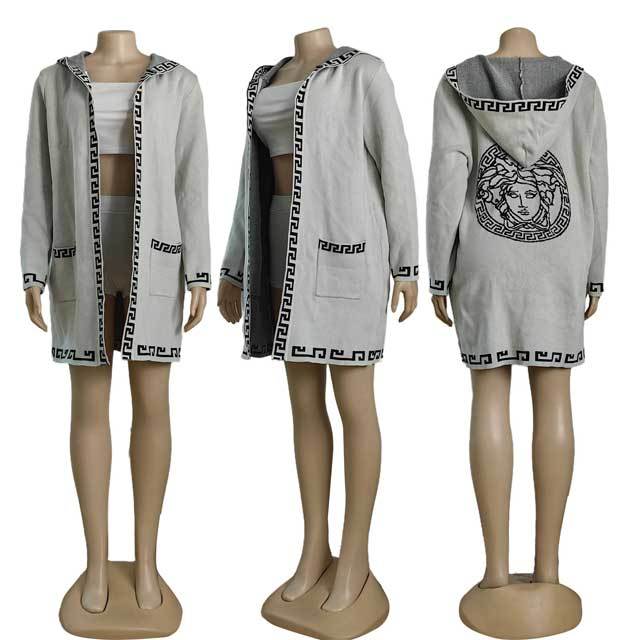 Knit Fashion Hooded Cardigan Coat