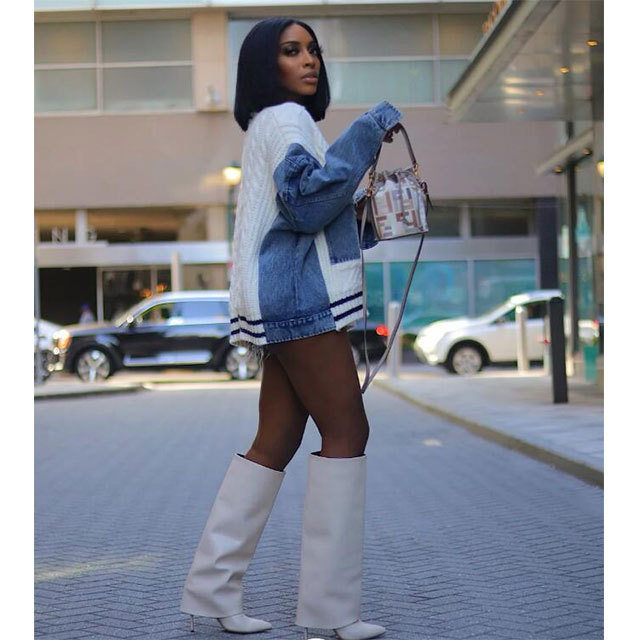 Denim Patchwork Knitted Cardigan