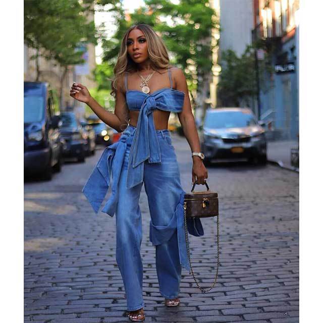 Take A Bow Denim Pant Set