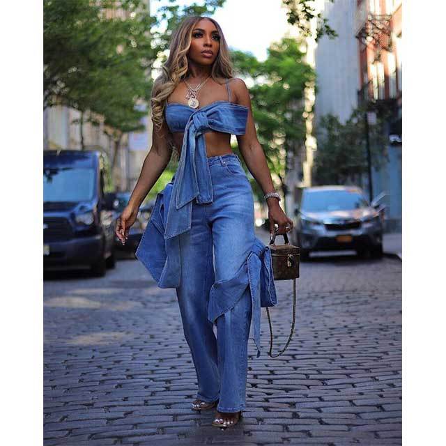 Take A Bow Denim Pant Set