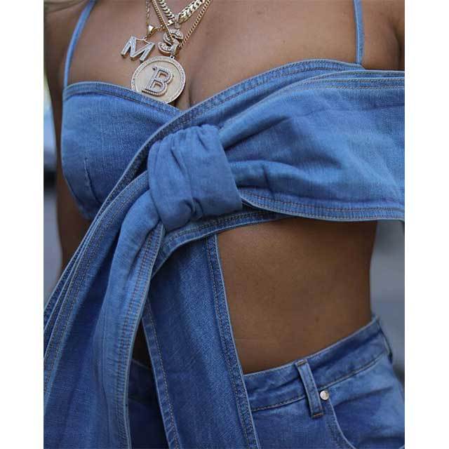 Take A Bow Denim Pant Set