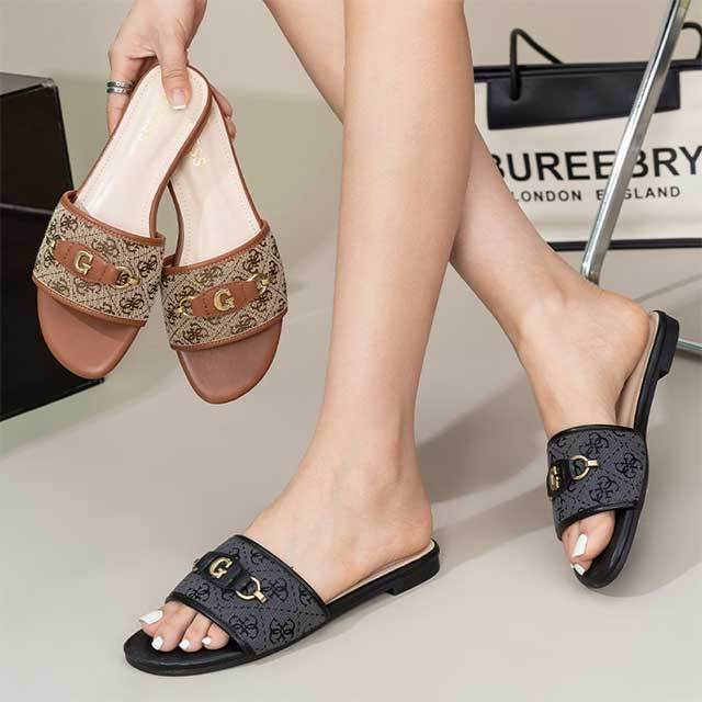 Chic Matel Letter Flat Slides