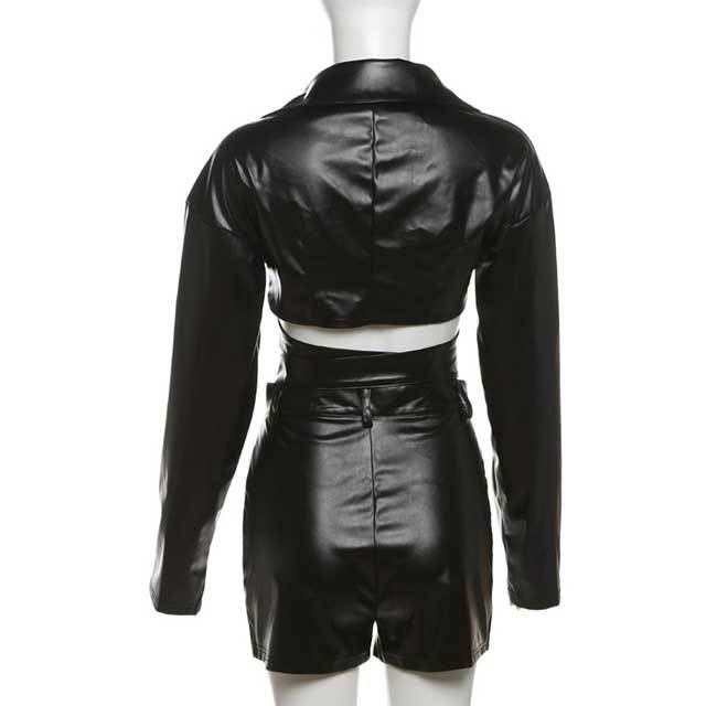 Leather Hollow Out Top Short Set