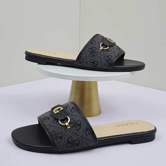 Chic Matel Letter Flat Slides